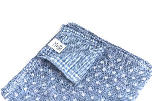 Light blue clutch with white polka dots in linen/cotton