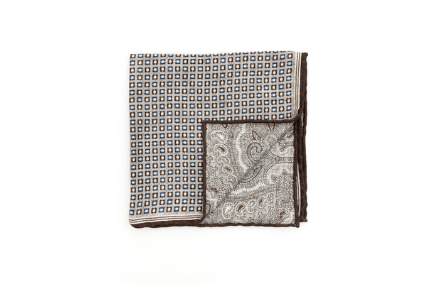 Gray pouch with geometric pattern in pure silk