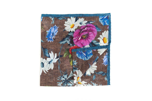 Brown cotton clutch with floral pattern