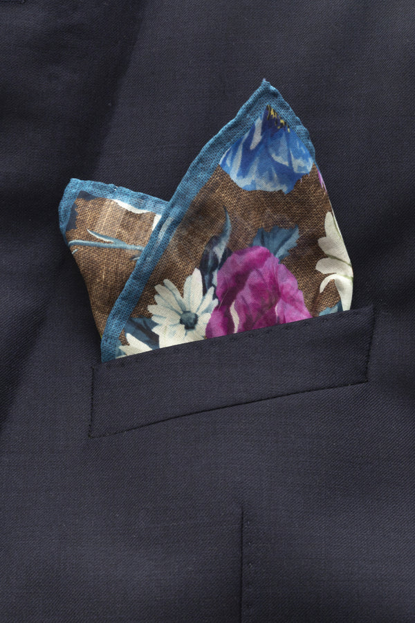 Brown cotton clutch with floral pattern