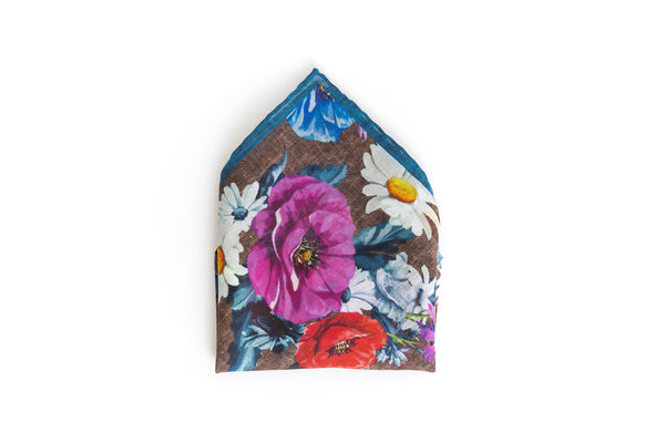 Brown cotton clutch with floral pattern
