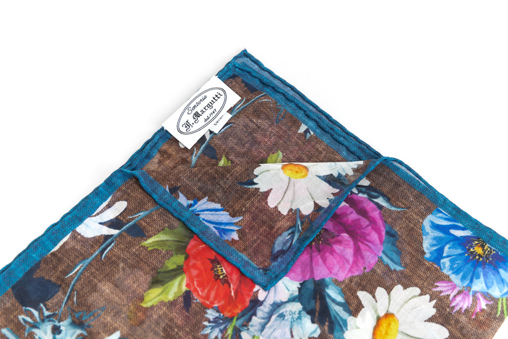 Brown cotton clutch with floral pattern