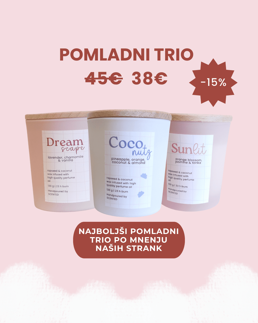 set dišečih sveč pomladni trio