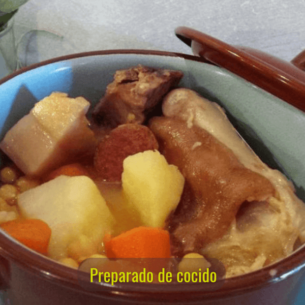 2 Preparados de cocido (morcillo, tocino ibérico, chorizo, morcilla y hueso). 900 g/unidad