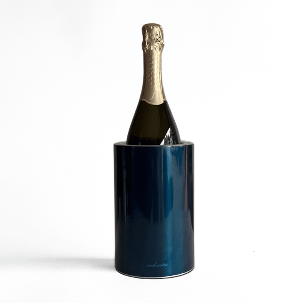 Coolenator midnight blue design wine cooler with a bottle of wine