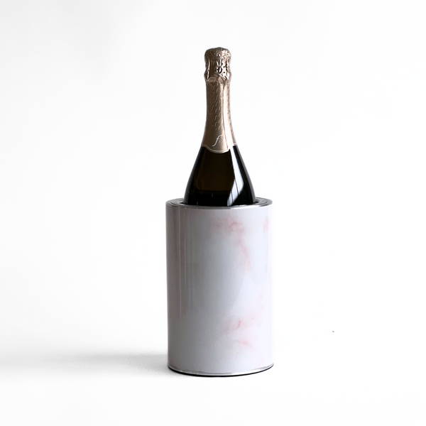 Coolenator pink cloud marble design wine cooler with a bottle of wine