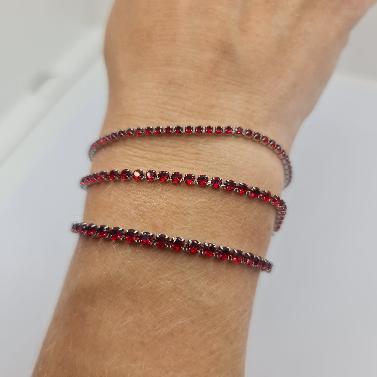 Tennis Bracelet in Steel with Red Zirconia 2.00 mm