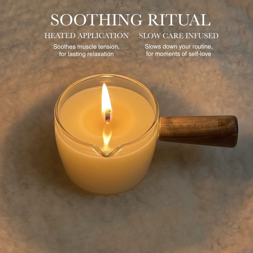 Moisturizing, massage oil candle. Self-care and indulgence. CocoBee.