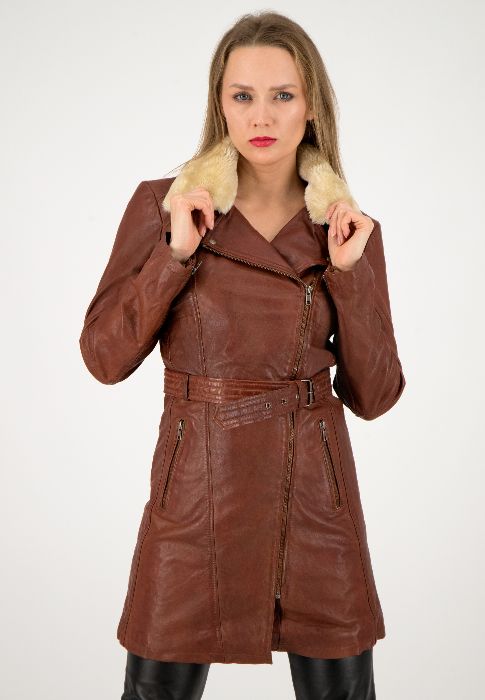 Rode Leren Damesjas Cognac