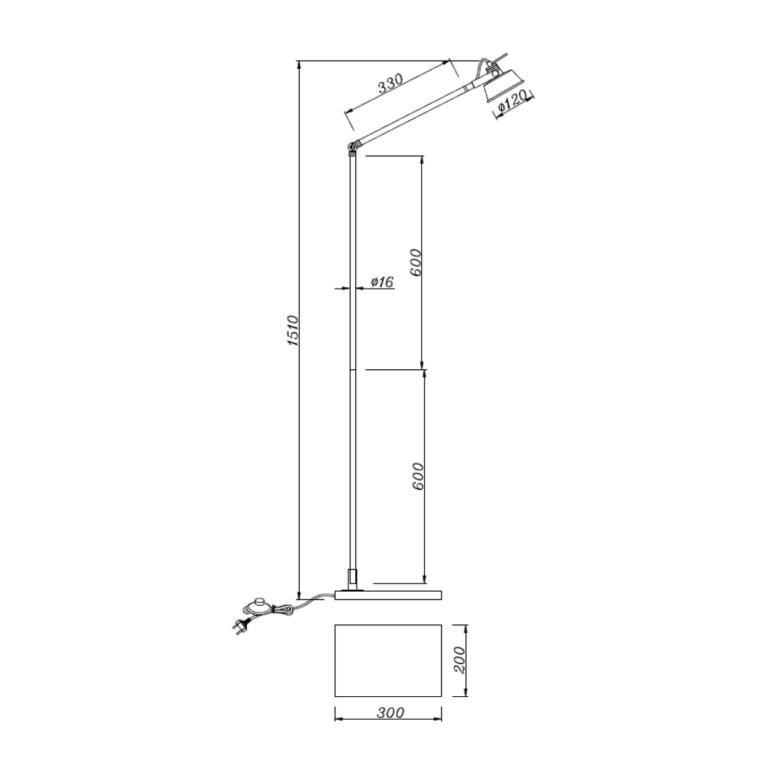 Various Max Floor Lamp – Minimalist Design with Metal Frame and Wooden Base (180 cm)