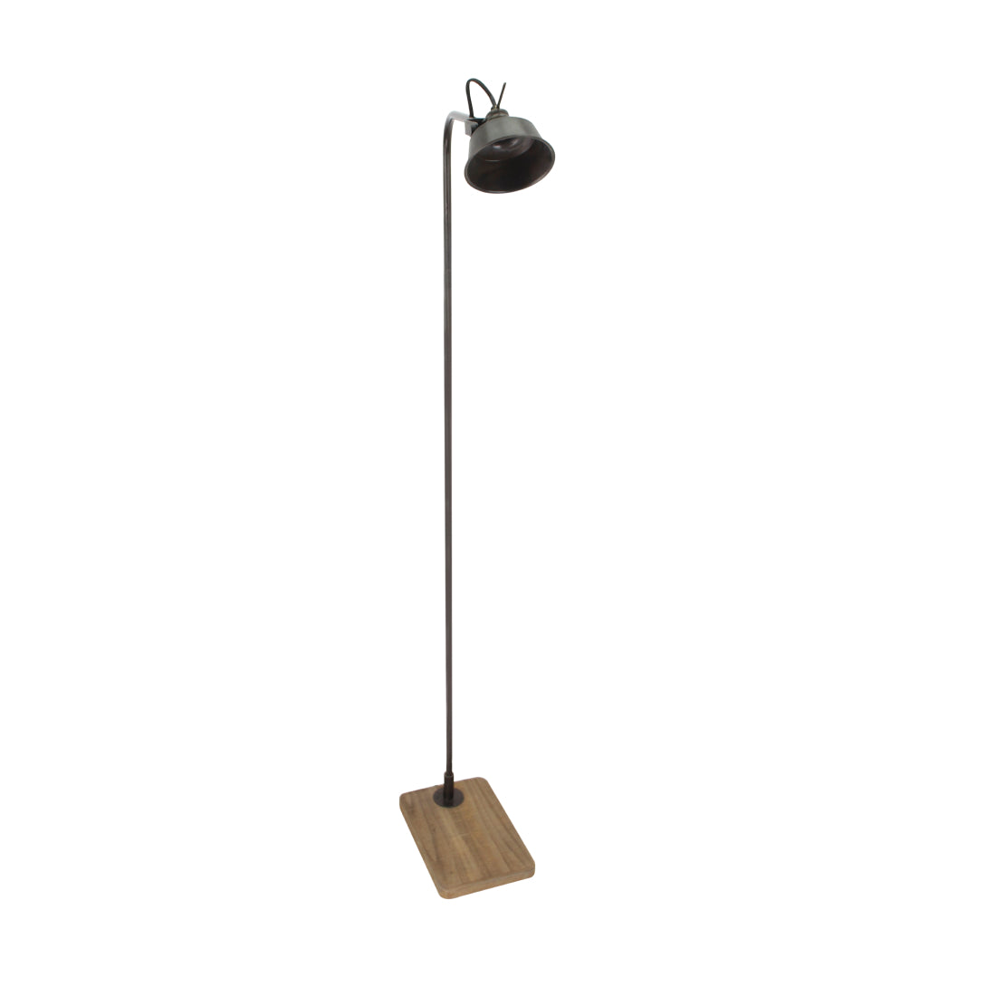 Close-up van het metalen frame en de houten voet van de Various Max vloerlamp 180 cm hoog.