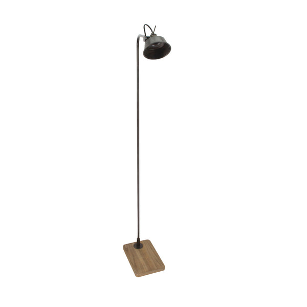 Close-up van het metalen frame en de houten voet van de Various Max vloerlamp 180 cm hoog.