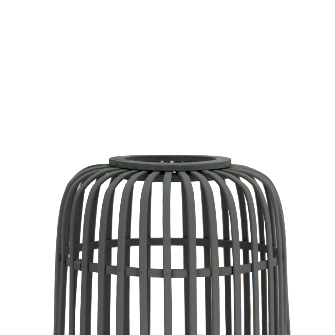 Close-up van het grijze bamboe vlechtwerk van de Various Woven vloerlamp Ø22 cm, 130 cm hoog.