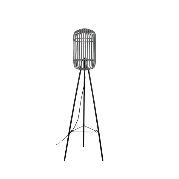 Various Woven vloerlamp Ø22 cm, 130 cm hoog, grijs bamboe volledig afgebeeld tegen neutrale achtergrond.