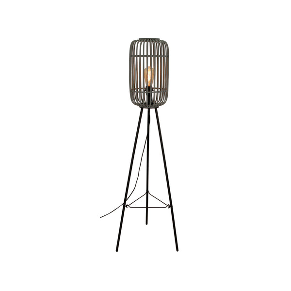 Various Woven vloerlamp Ø22 cm, 130 cm hoog, grijs bamboe volledig afgebeeld tegen neutrale achtergrond.