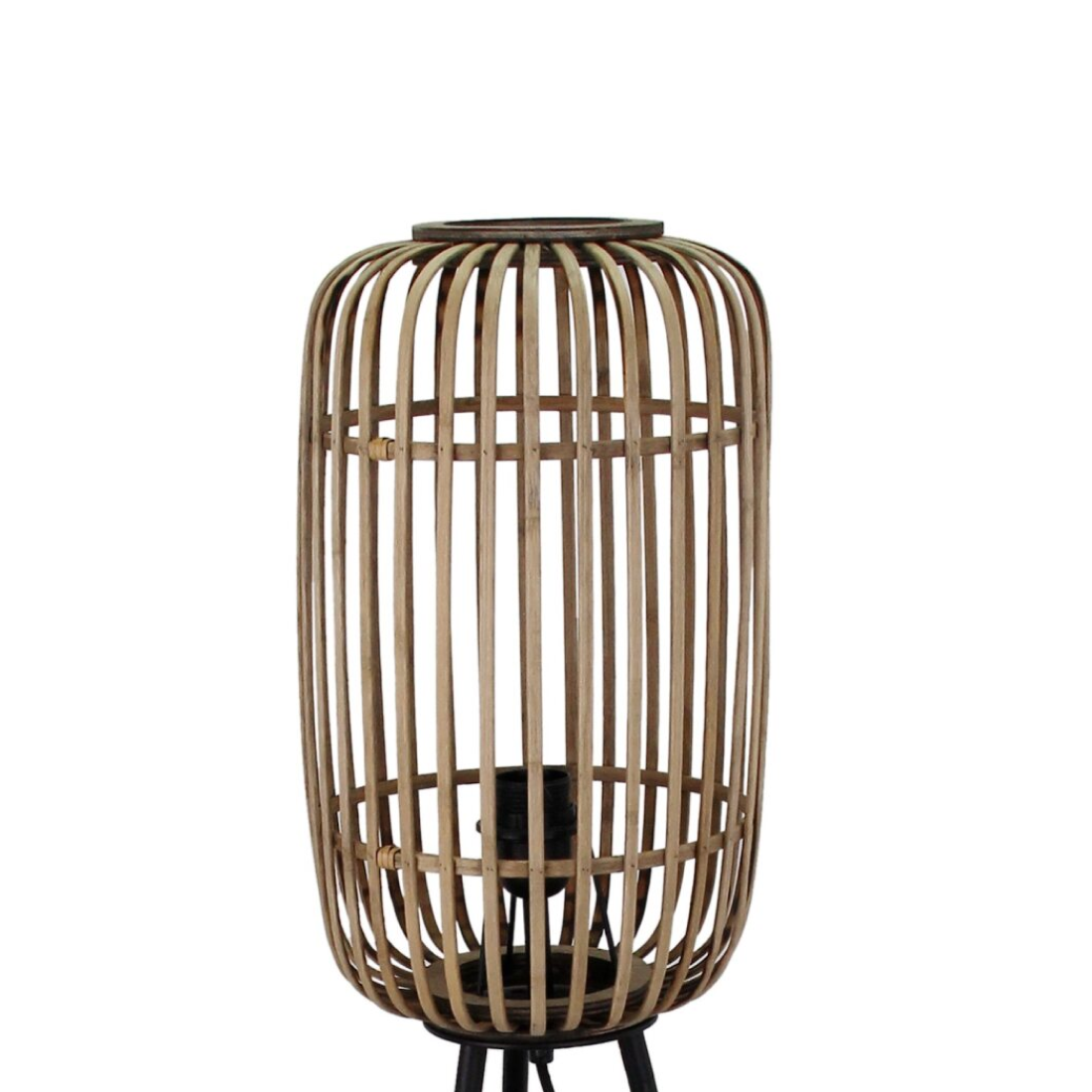 Various Floor Lamp Living Room with Rattan Lampshade Ø 22cm, Black Metal Tripod, E27, Total Height 130cm