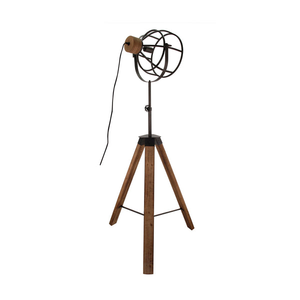 Various Frame Floor Lamp – Industrial Design with Metal Shade and Wooden Tripod (165 cm)