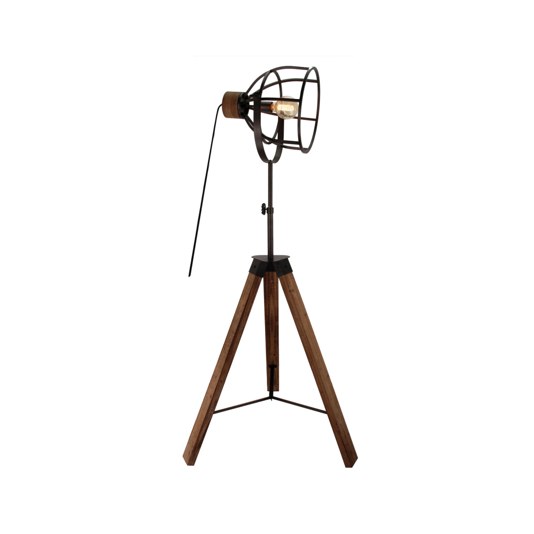 Various Frame Floor Lamp – Industrial Design with Metal Shade and Wooden Tripod (165 cm)