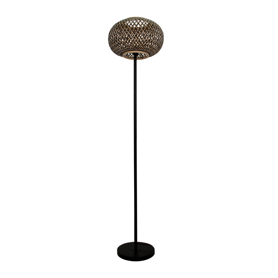 Various Weaving vloerlamp Ø38 cm volledig afgebeeld, natuur en zwart, tegen een neutrale achtergrond.