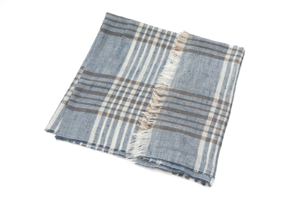 Light Blue Checked Pure Silk Scarf