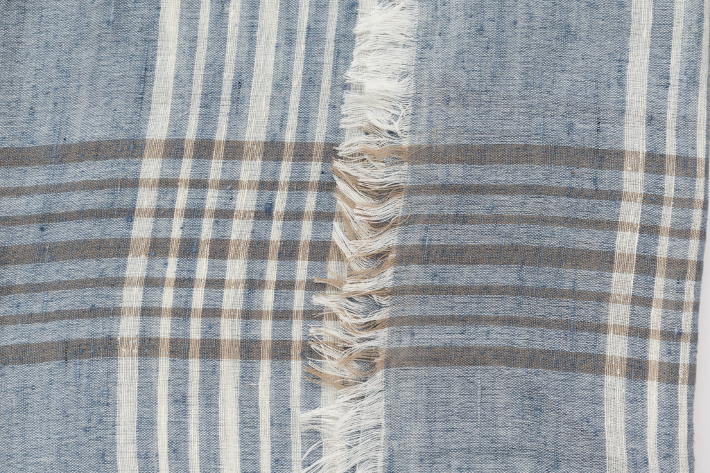 Light Blue Checked Pure Silk Scarf