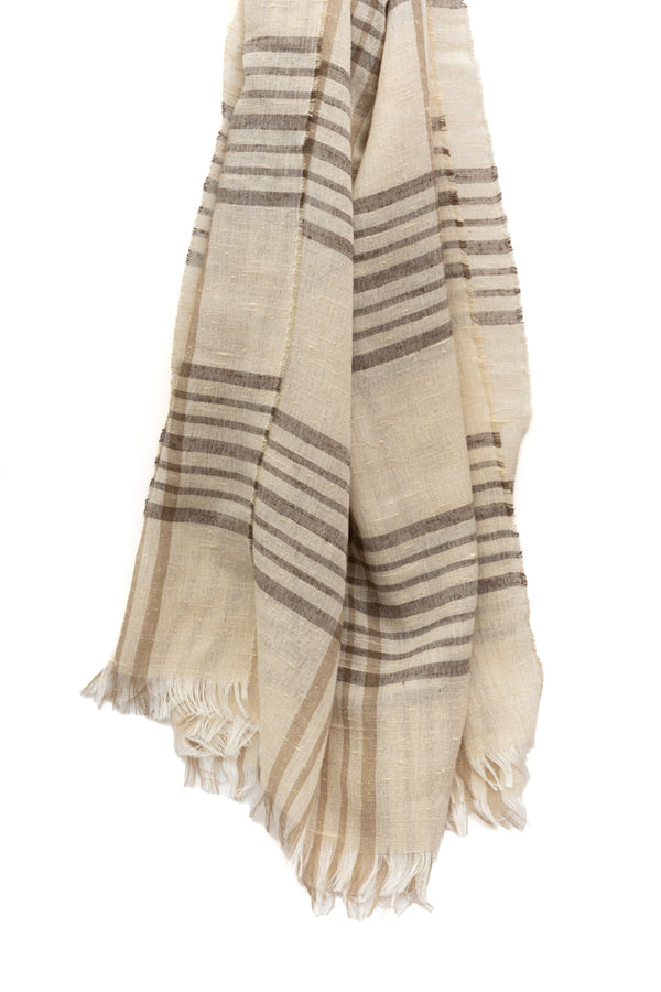 Beige Checkered Pure Silk Scarf