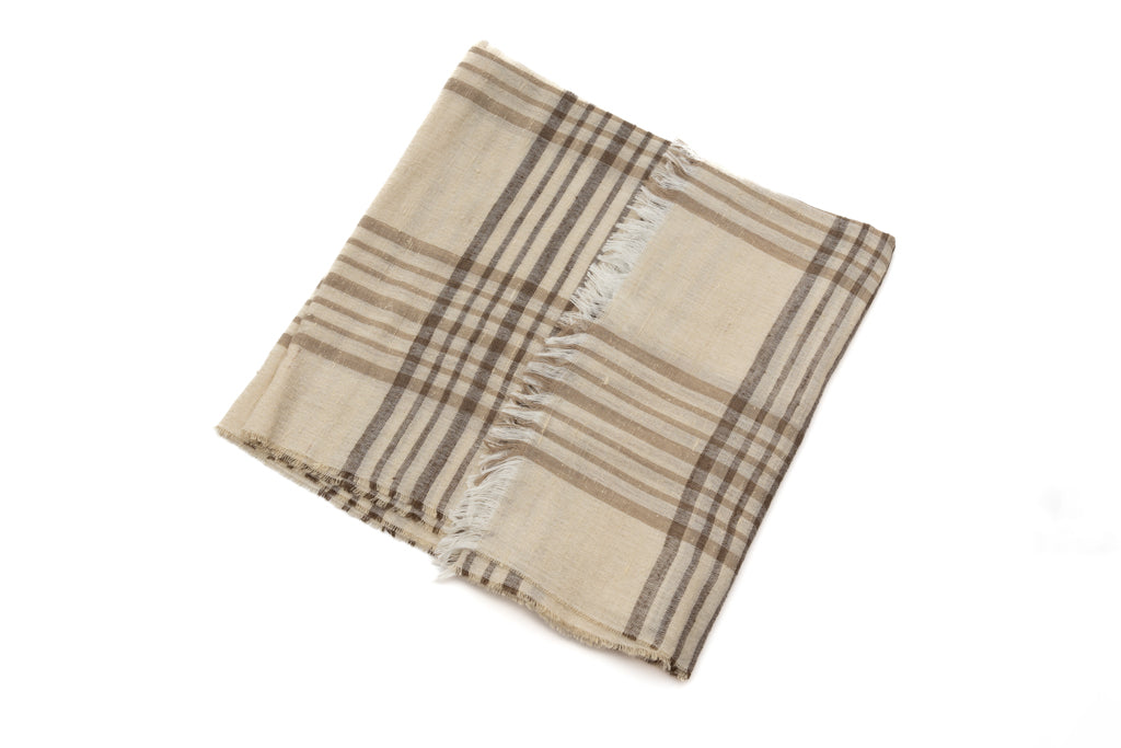 Beige Checkered Pure Silk Scarf
