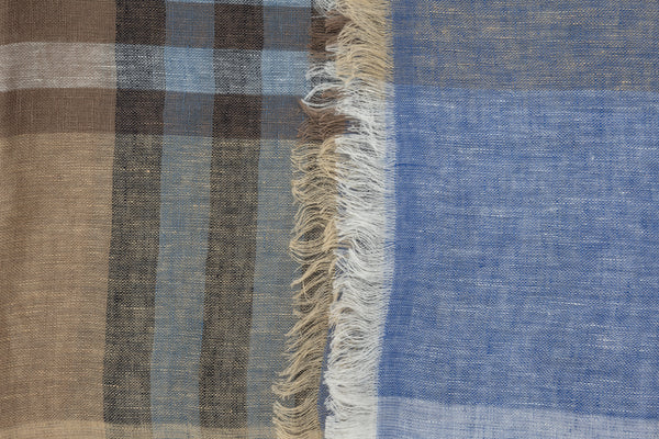 Checked pure linen scarf