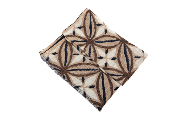 Beige double-layer scarf in pure wool pattern