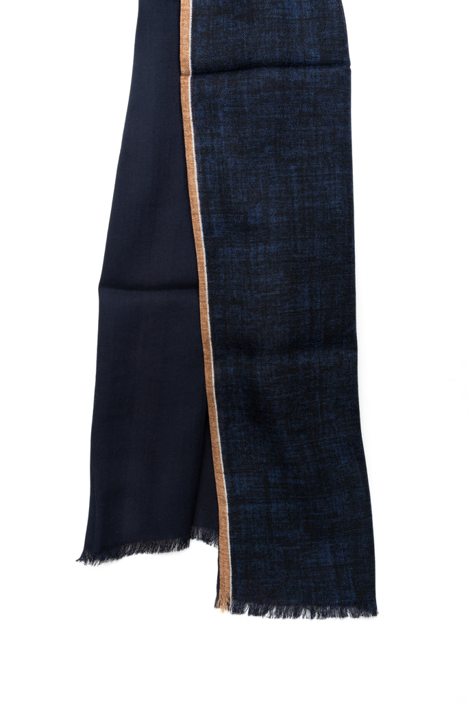 Modra dvojna šal z bež robom iz čiste volne