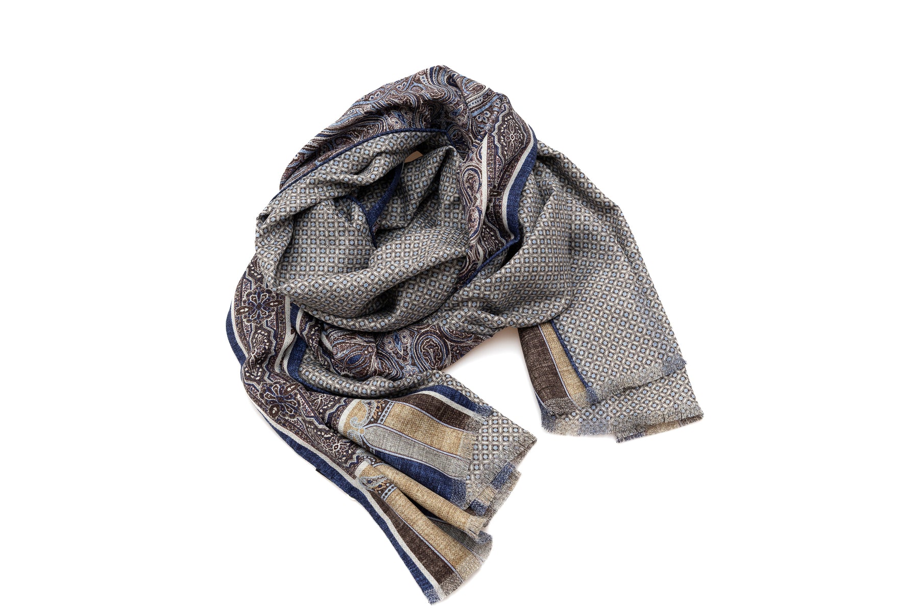 Double-Faced Blue Pattern Scarf 100% Silk