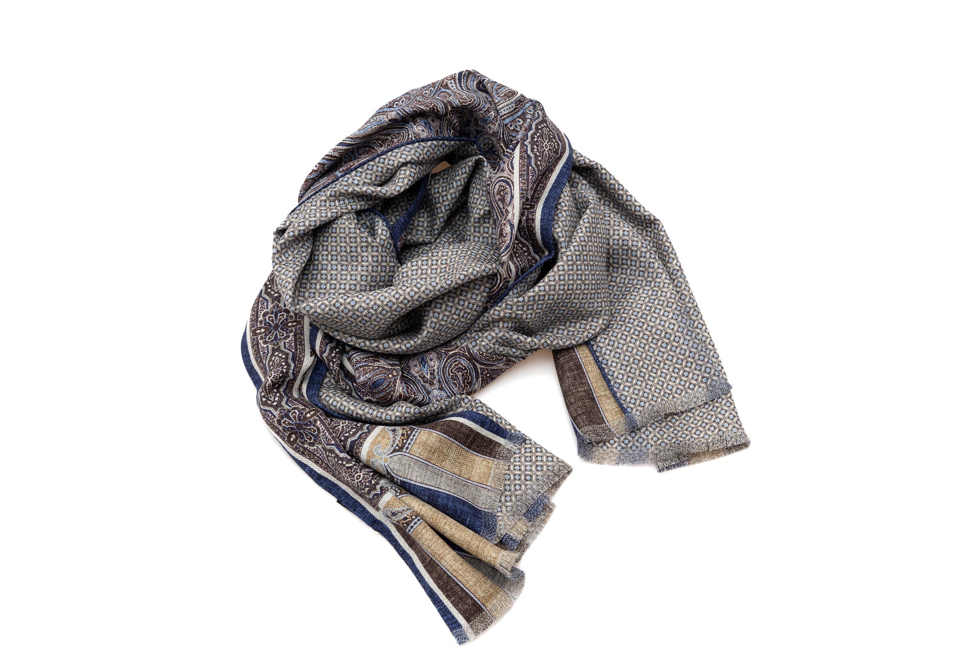 Double-Faced Blue Pattern Scarf 100% Silk