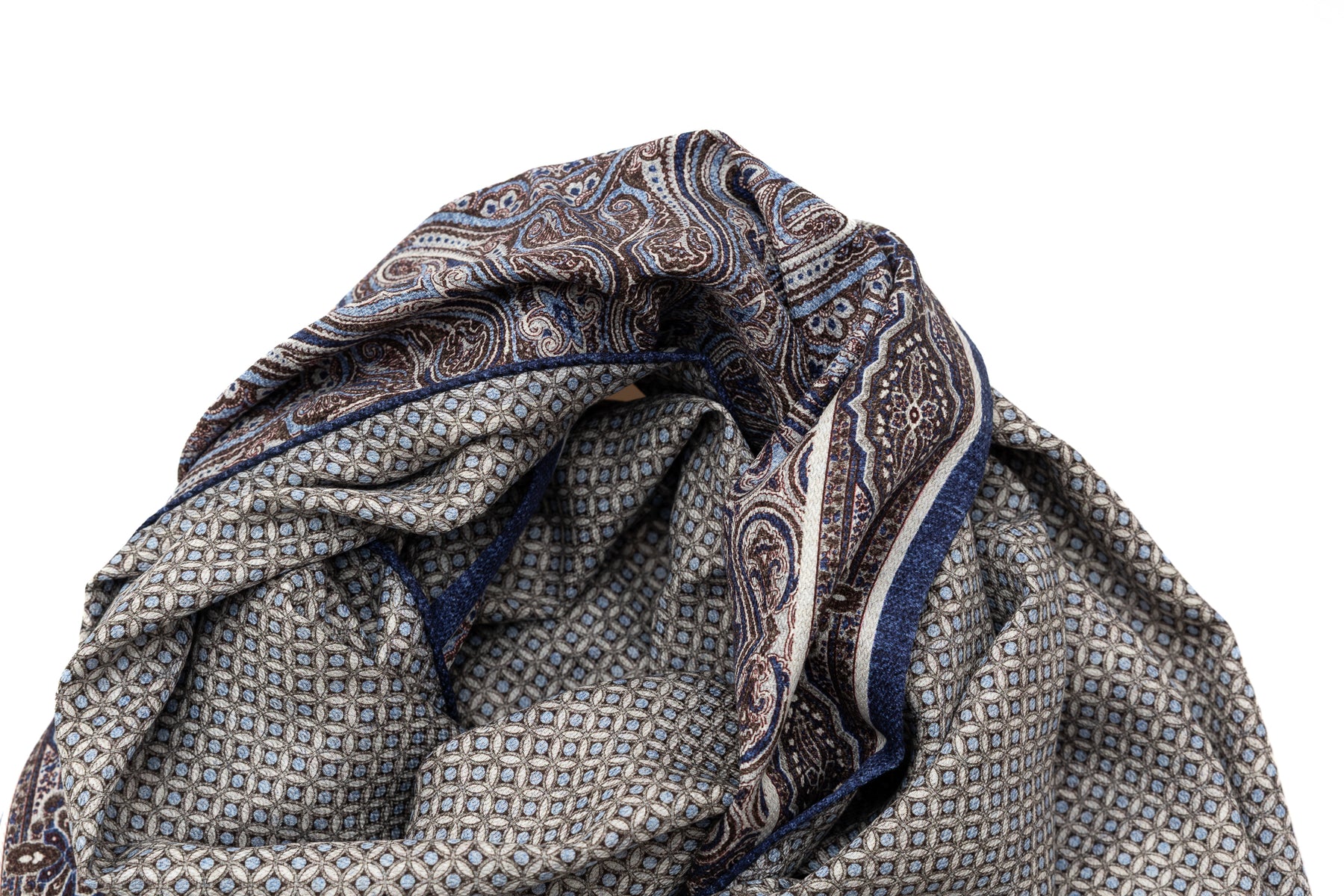 Double-Faced Blue Pattern Scarf 100% Silk
