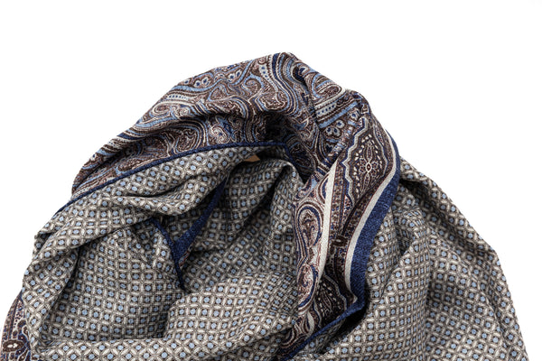 Double-Faced Blue Pattern Scarf 100% Silk