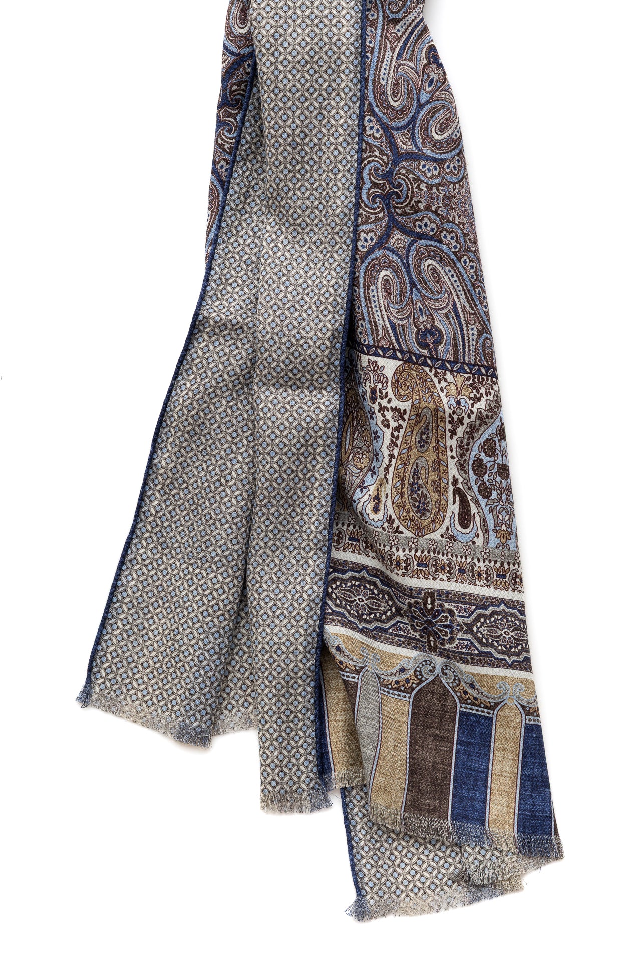 Double-Faced Blue Pattern Scarf 100% Silk