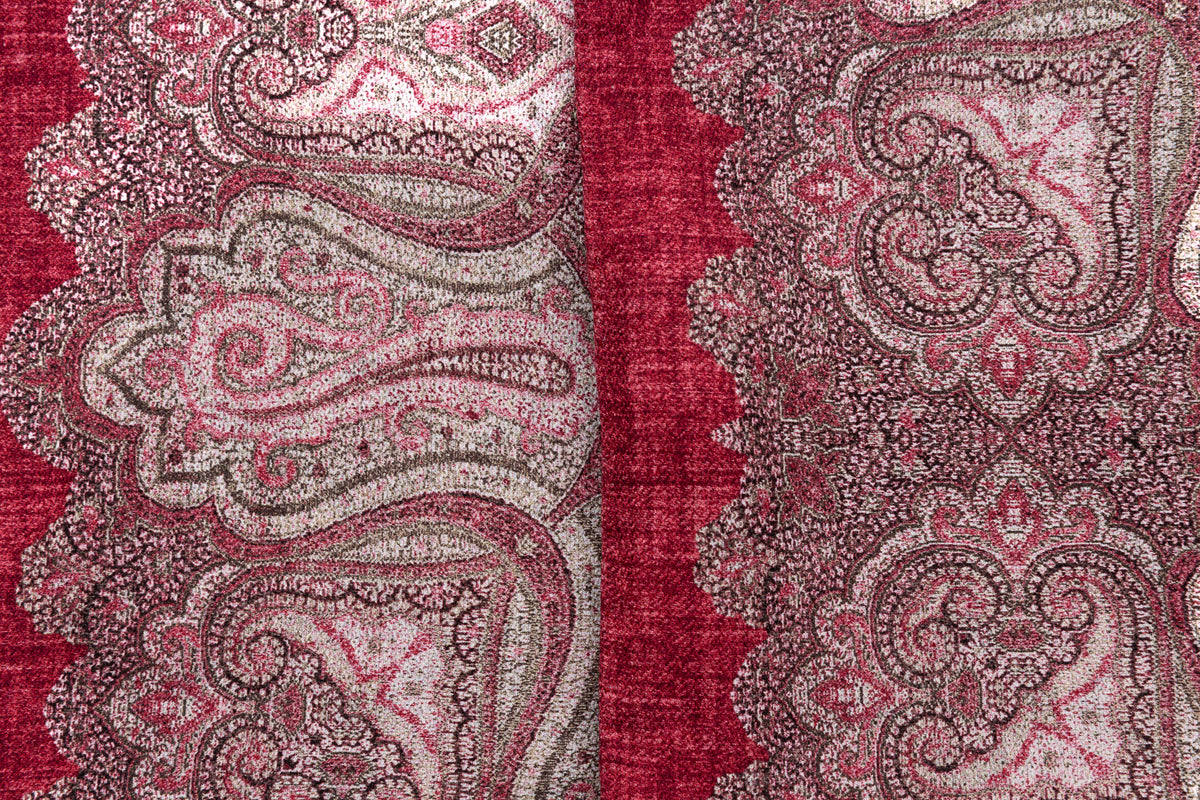 Bufanda de seda 100% con diseño paisley burdeos de doble cara
