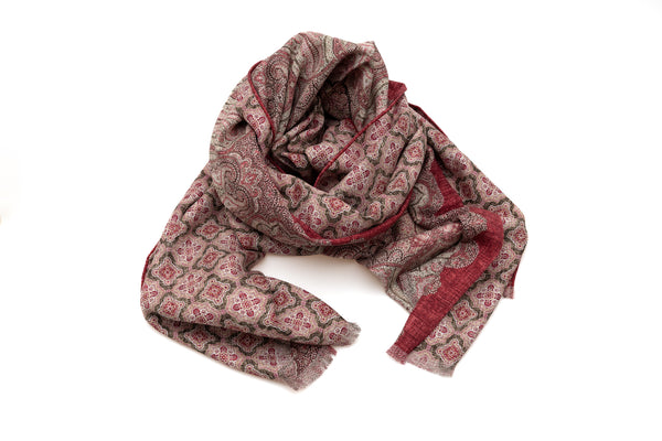 Bordeaux paisley double-face scarf 100% silk
