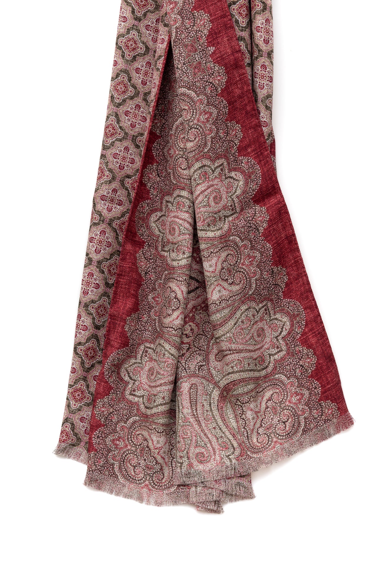 Bordeaux paisley double-face scarf 100% silk