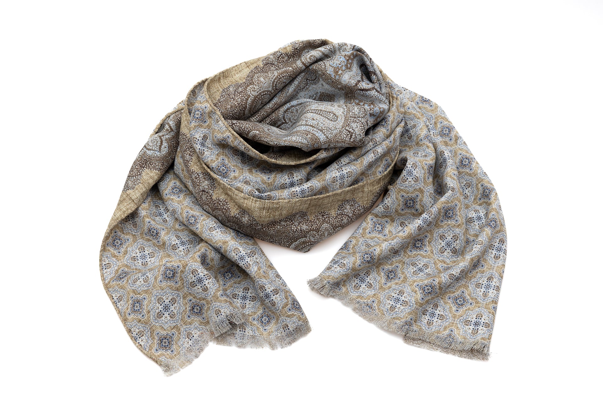 Paisley pattern scarf in neutral colors 100% silk