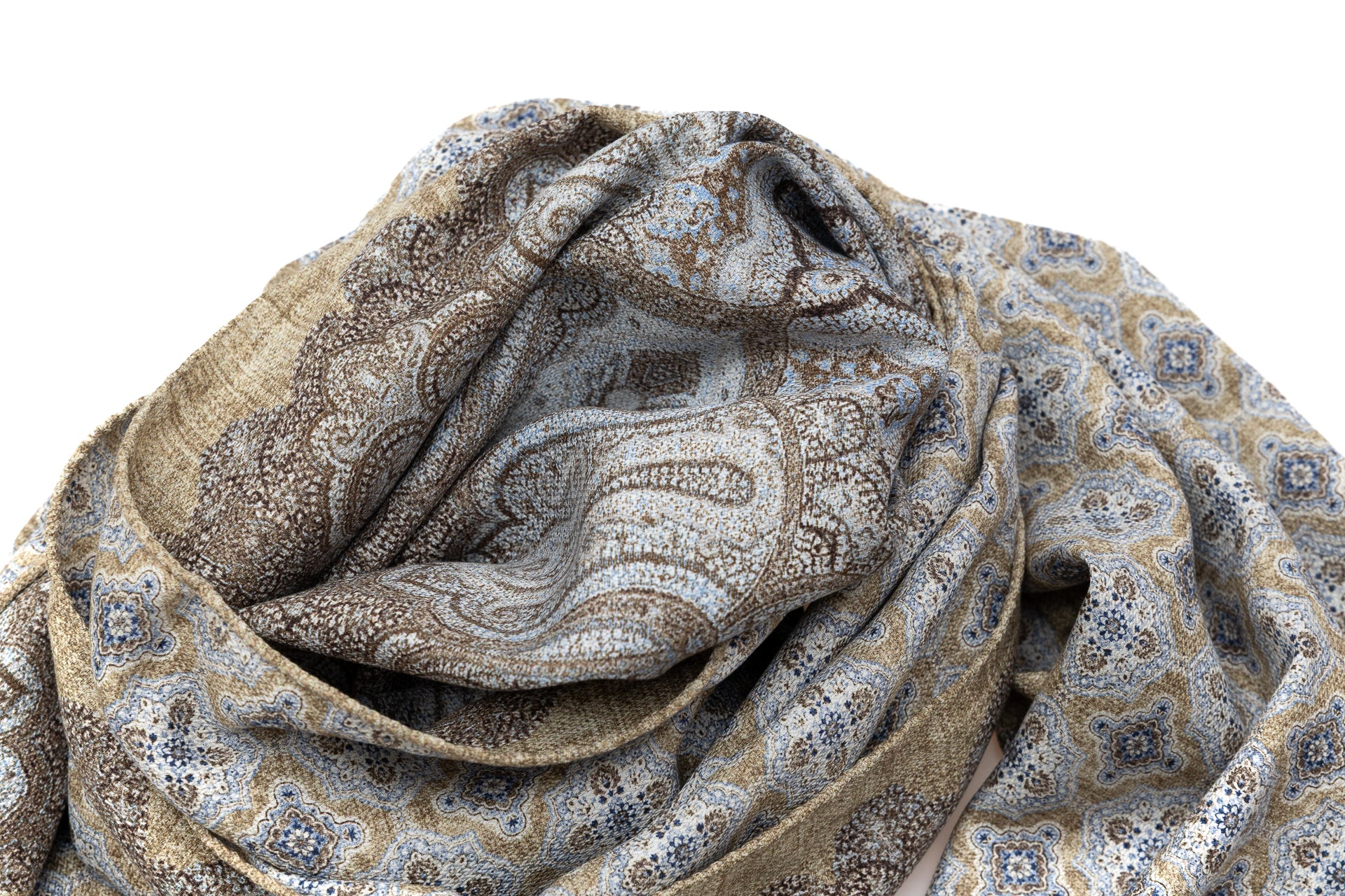 Paisley pattern scarf in neutral colors 100% silk
