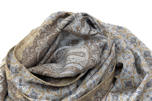 Paisley pattern scarf in neutral colors 100% silk