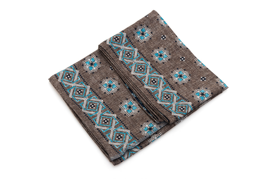 Brown and Blue Double-Faced Silk Scarf