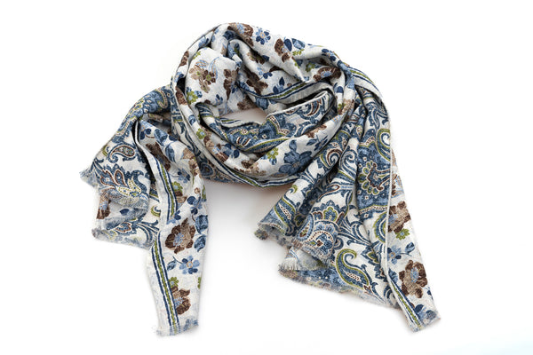 Double-faced scarf with floral pattern pure silk