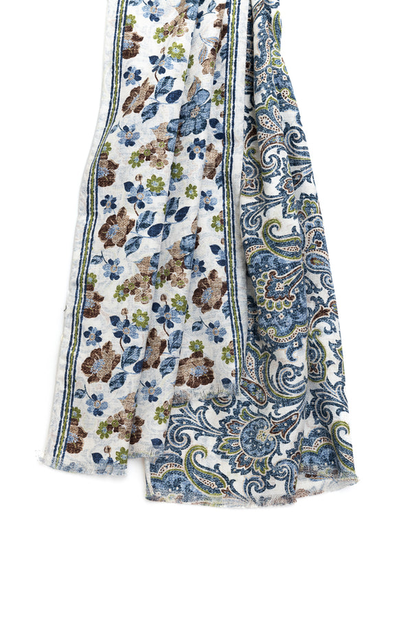 Double-faced scarf with floral pattern pure silk