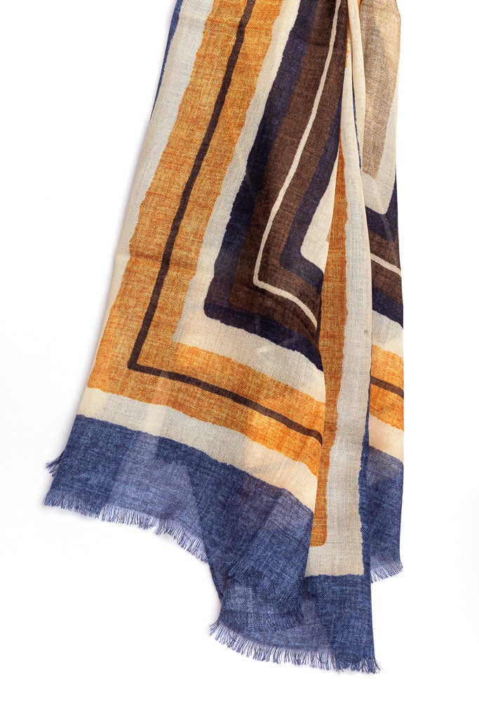 Sciarpa in pura lana con motivo geometrico azzurro