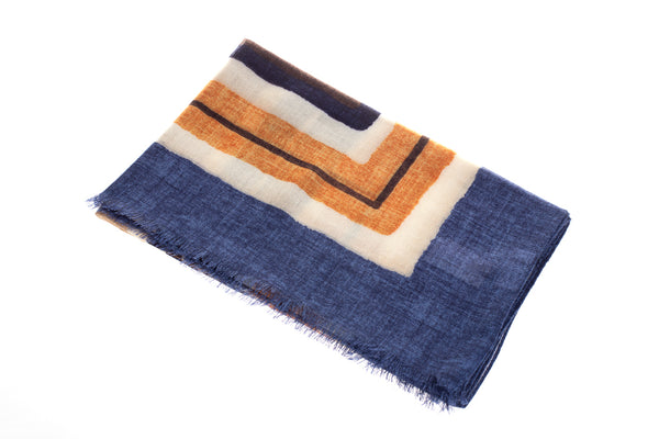 Sciarpa in pura lana con motivo geometrico azzurro