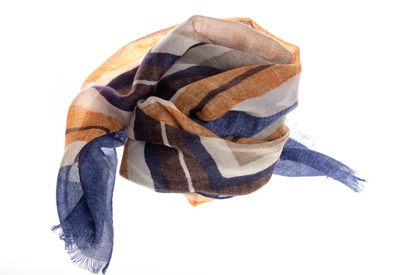 Sciarpa in pura lana con motivo geometrico azzurro