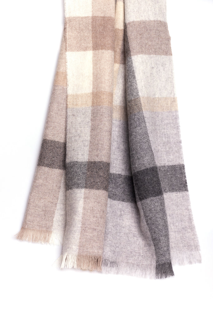 Sciarpa in cashmere a quadri grigia e beige