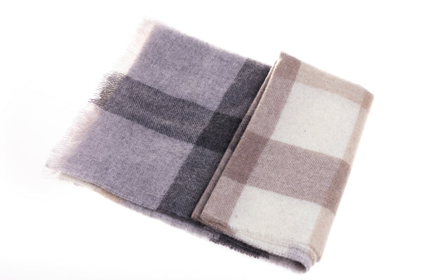 Gray and Beige Checkered Cashmere Scarf