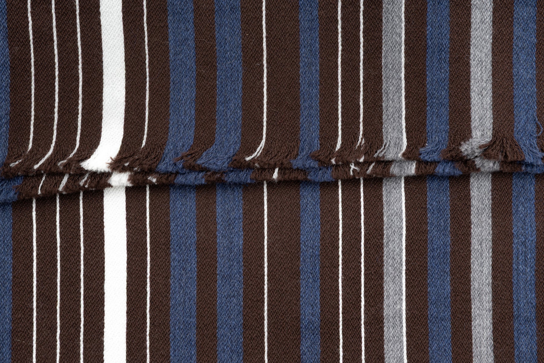 Brown scarf with gray and blue stripes in silk wool